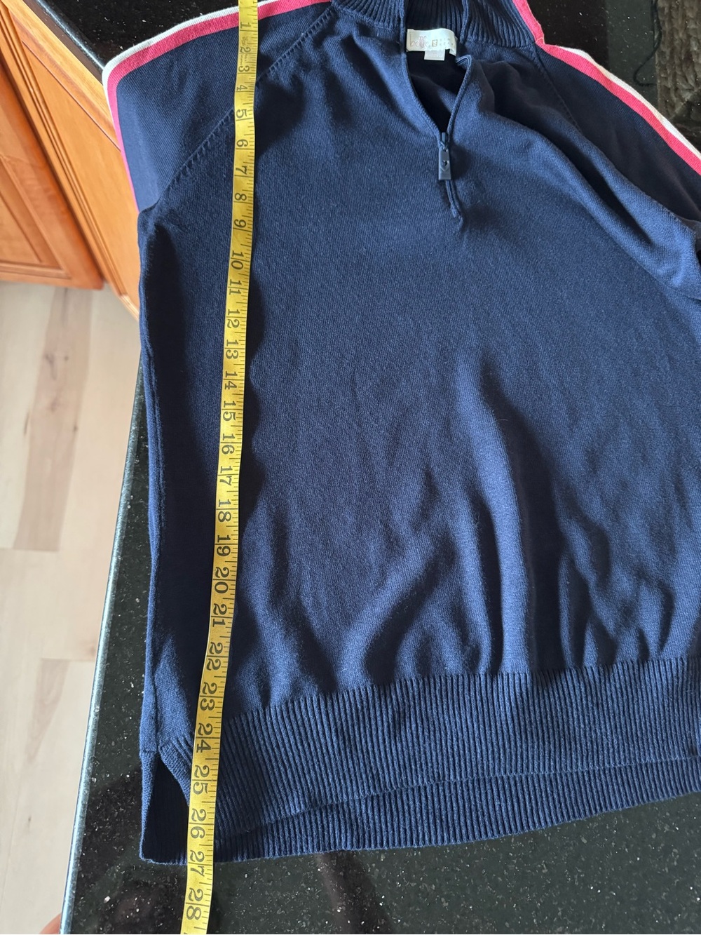 belle by Kim Gravel Navy Half-Zip Sweater with Pink and Light Blue Stripes - Picture 5 of 8